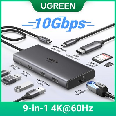 UGREEN 9-in-1 USB-C Hub 4K60Hz HDMI 10Gbps USB 1000Mbps RJ45 PD100W SD/TF