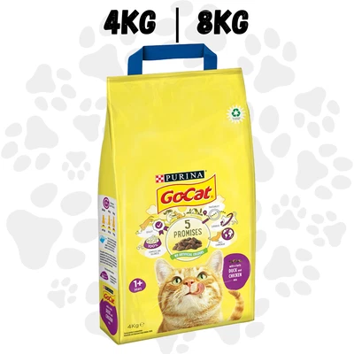 PURINA Go-Cat Chicken & Duck Dry Cat Food - 4kg, 8kg (2x4kg) - Complete Nutrition