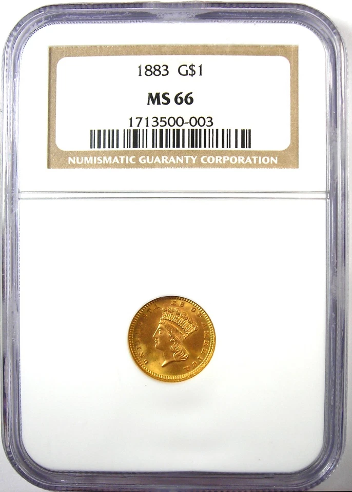 1883 Indian Gold Dollar (G$1 Coin) - Certified NGC MS66 (Gem BU) - Rare Date! - Image 2 of 4