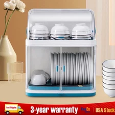 2-Layer Kitchen Dish Rack Drain Bowl Cup Plate Dish Drying Drainer with Cover