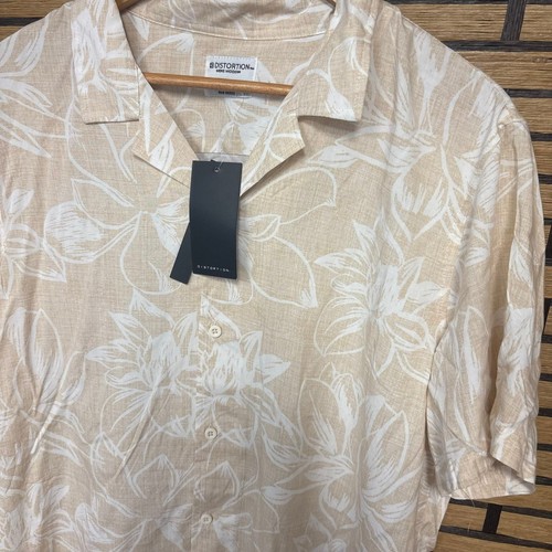 Distortion Tan And White Floral Button Down Shirt Size Large - Picture 3 of 6