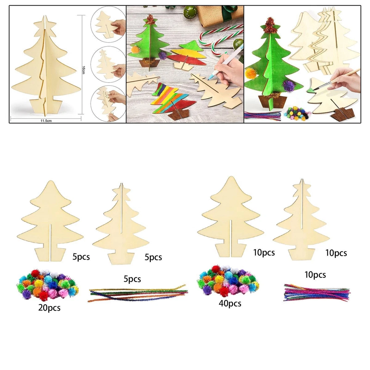 Arbres en bos, arbres de Noël, ensemble de 3 arbres, arbres de Noël en
