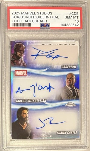 2025 Topps Chrome Marvel DAREDEVIL Triple Auto PSA 10 Cox D’onofrio Bernthal /10