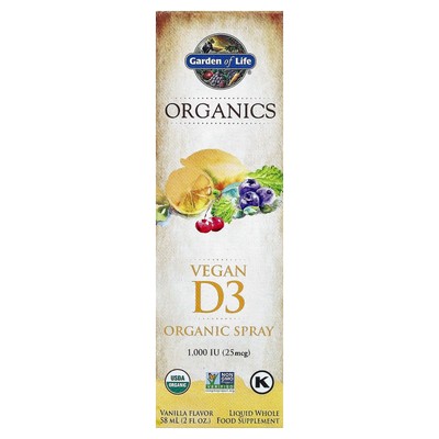 MyKind Organics, Vegan D3 Organic Spray, Vanilla, 25 mcg (1,000 IU), 2 fl oz (58