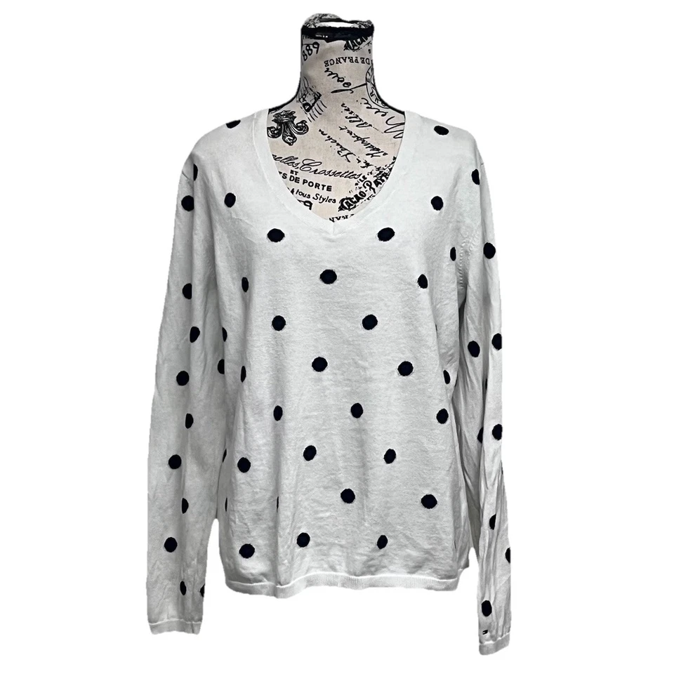 Suéter De Colección Y2k Tommy Hilfiger XL Blanco Lunares Retro Pinup Rockabilly Preppy Foto 2 de 4