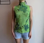 DDP Yoshiki Hishinuma Green Floral  Mesh Japanese y2k Tank top Size 3