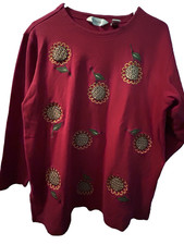 Bechamel Sweatshirt Women Size Large Embroidered Sunflower Vintage Red