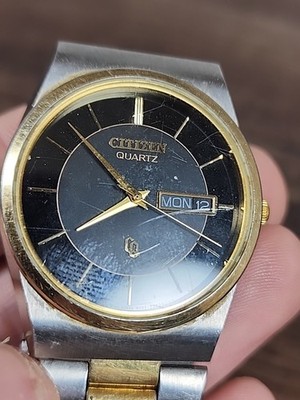 Men Citizen CQ Watch 6101 T15588kt Black Gray Face Silver Gold