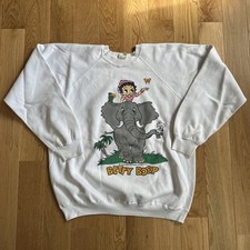 Vtg Betty Boop Sweatshirt 1984 White Safari Crewneck 80s M Animal Cartoon Woman