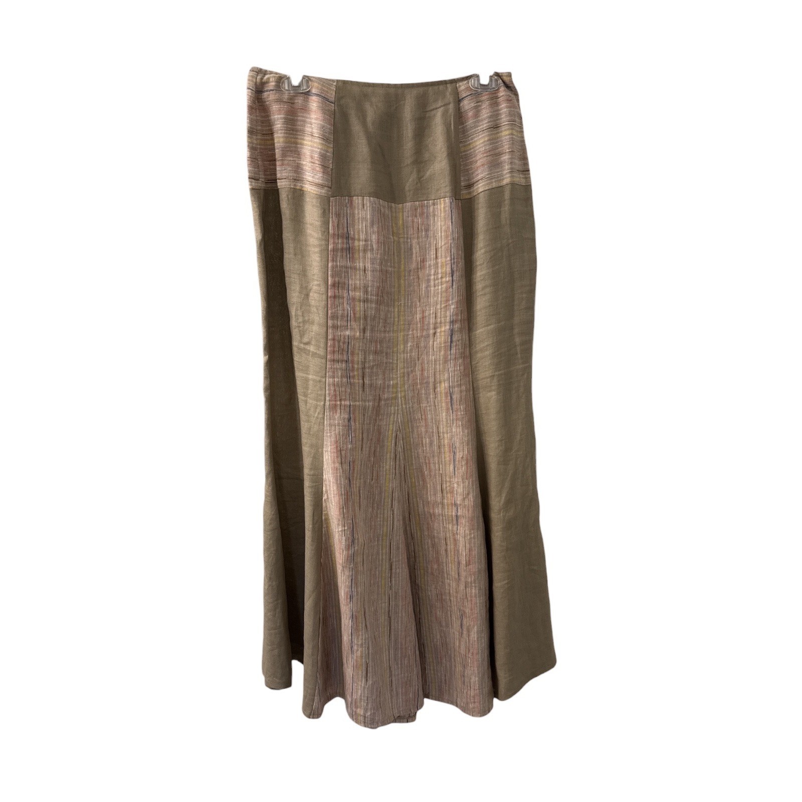 Willi Smith Womens 100percent Linen 2 Piece Set Tan Striped Shirt Maxi Skirt Size 6 image 4