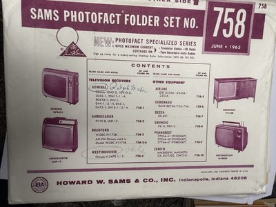 COMPLETE  Howard W. Sams Photofact Set 758 (June 1965) TV Radio Service Manuals