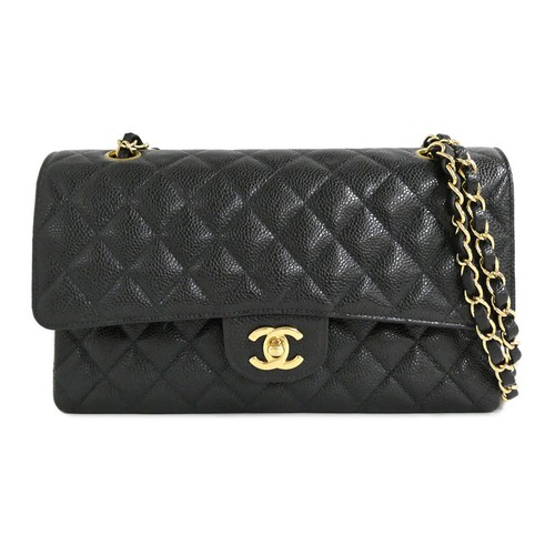 Chanel W Flap W Chain Shoulder Bag A01112 Caviarskin Black Women's #UDB003