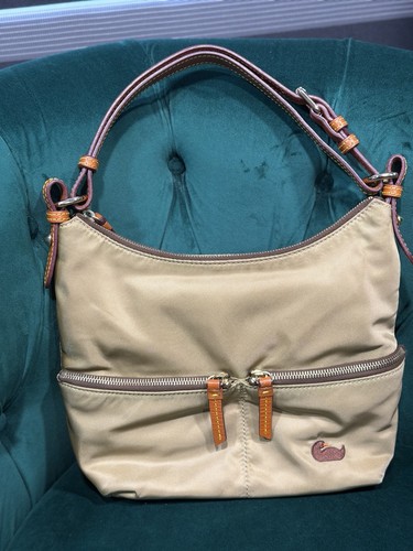 Dooney & Bourke Nylon  Shoulder Bag Signature Duck Pattern Olive Green Tan