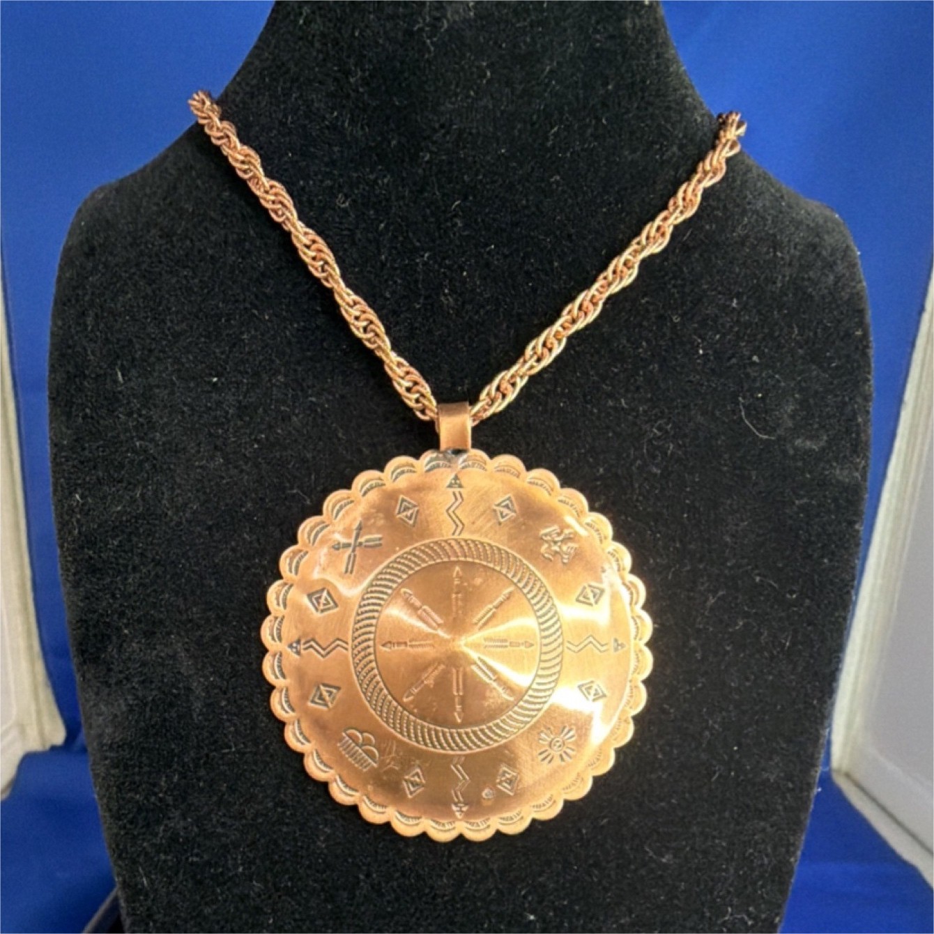 Copper Bell Pendent Copper with NativeAmerican Sy… - image 1