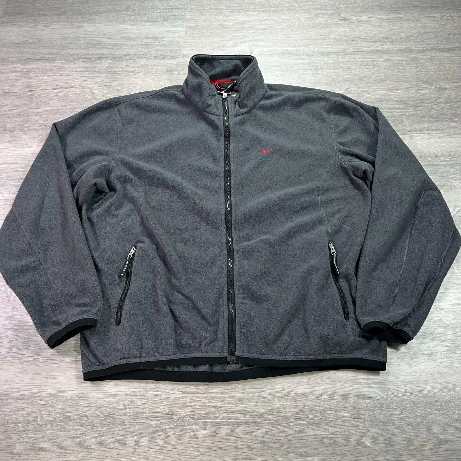 VNTAGE Nike Jacket Mens Extra Large Gray Fleece Full Zip Stand Collar Swoosh