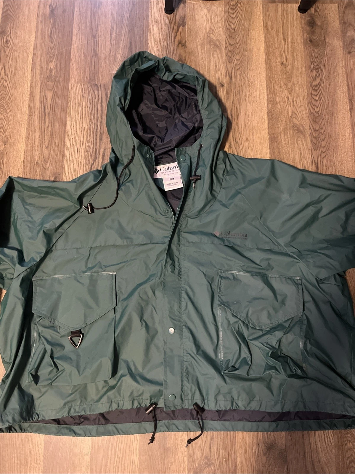 Vintage Columbia Men's Fly Fishing Wading Green PVC Hooded Jacket Size XXL
