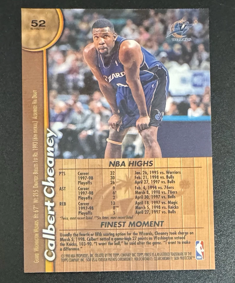 Calbert Cheaney 1998-99 Topps Finest Refractor #52 - Washington Wizards - Image 2 of 2