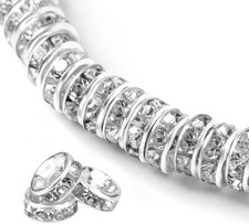 200Pcs 6Mm Rondelle Spacer Beads Silver Plated Rhinestone Crystal Loose Beads fo