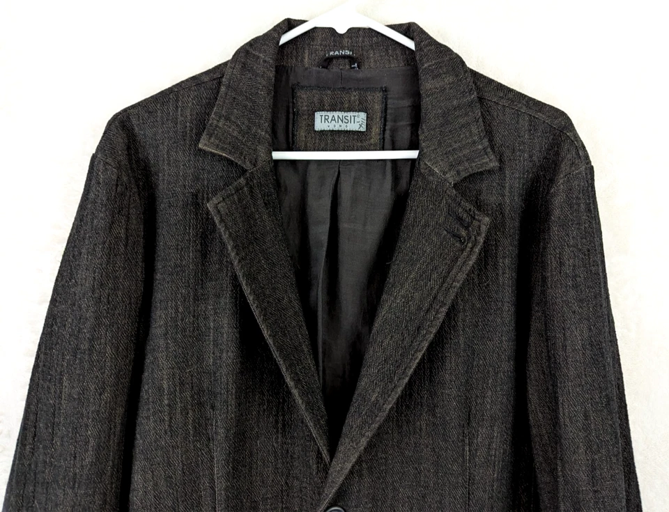 TRANSIT UOMO sz L Blazer Jacket Wool Cotton blend black tan Italy men 0761 - Image 2 of 4