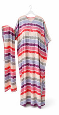 African Kaftan Maxi Dress Women Multicolor Striped Elastic Sleeves with Headwrap