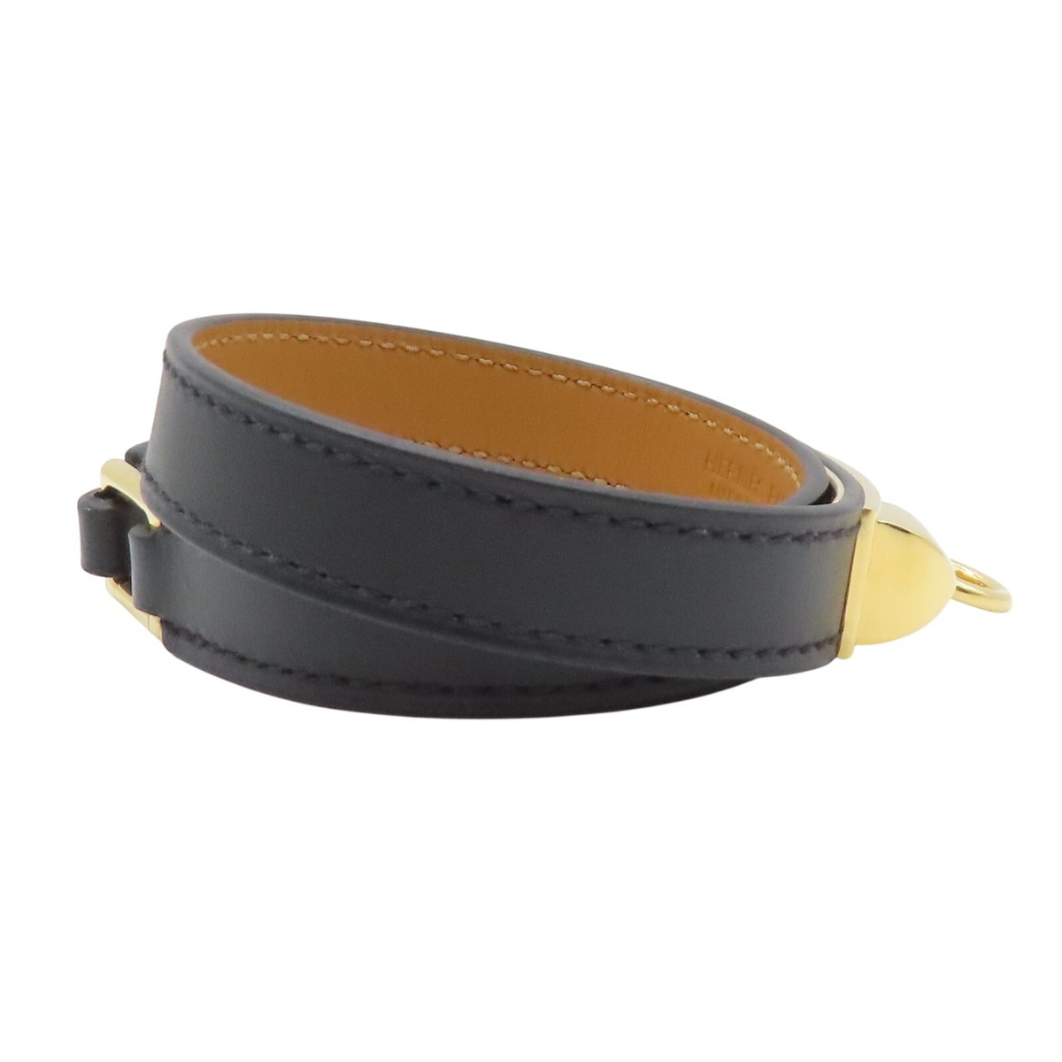 HERMES Rivale Mini Bracelet Calfskin Black Gold Plated □R
