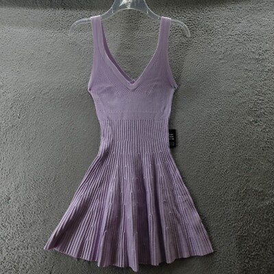 Express Dress Women's Size Small Purple V-Neck Fitted Short Ribbed