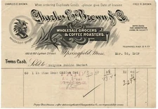 1919 CHARLES E BROWN CO MASSASOIT BRAND COFFEE ROASTERS SPRINGFIELD MA HOLYOKE