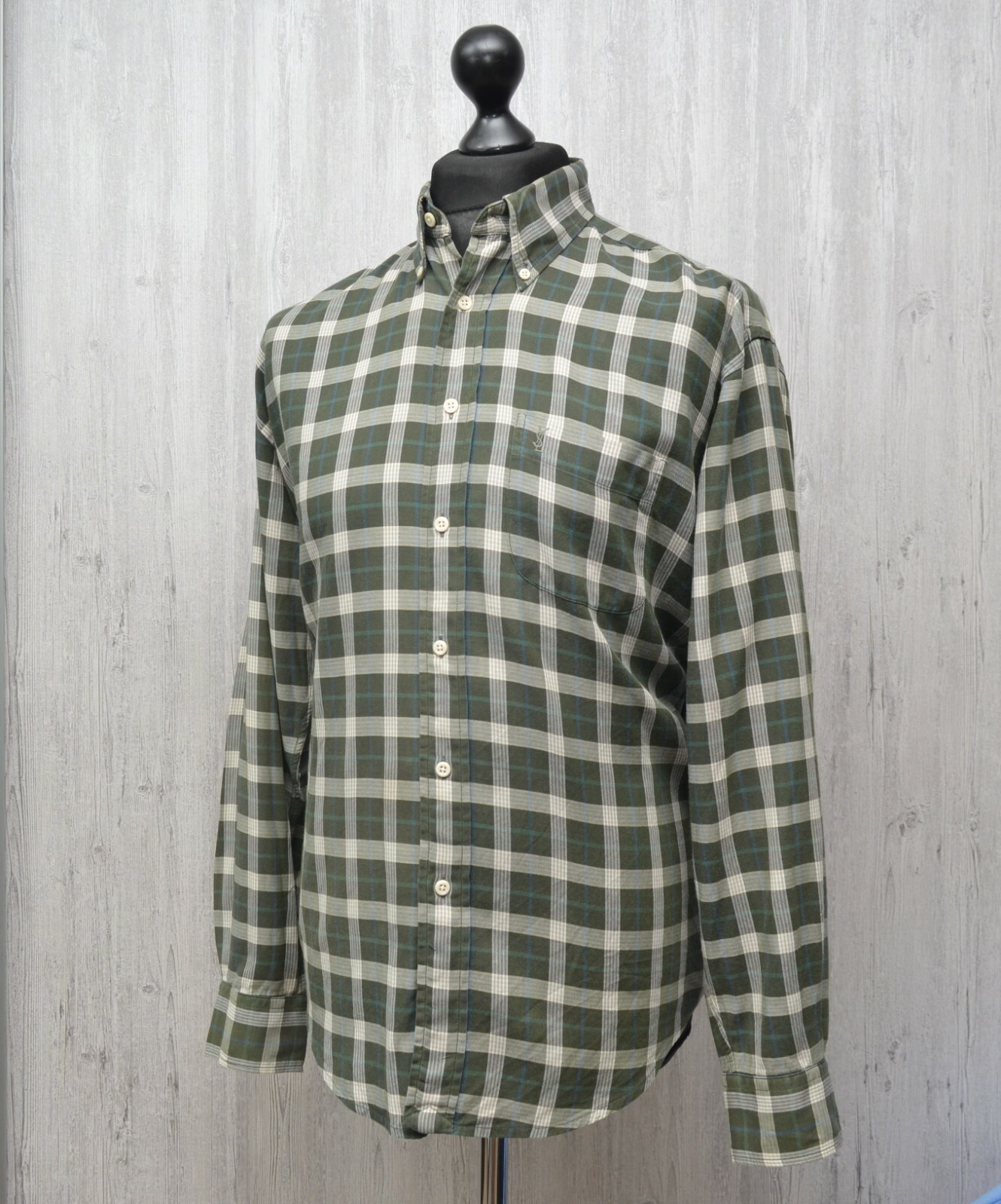 Yves Saint Laurent YSL camicia uomo a quadri bianco verde taglia L