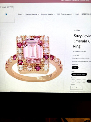 Suzy Levian New York Emerald Cut Pink Cubic Zirconia Ring     7