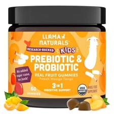 Llama Naturals Kids Probiotic with Prebiotic Fiber Vegan Organic Prebiotics a...