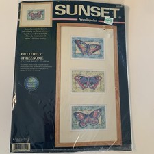 Vintage Dimensions Butterfly Threesome Sunset Needlepoint Kit 12152 RARE READ