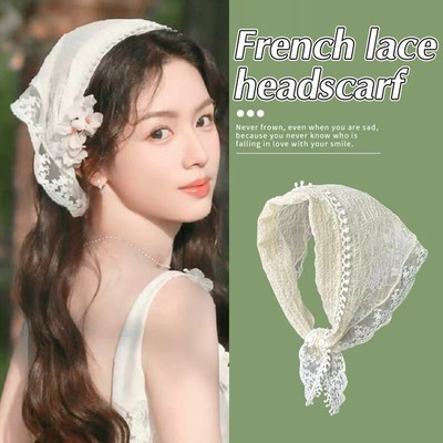 Knitted Triangle Headband Little Flower Handmade Crochet Headband Towel French