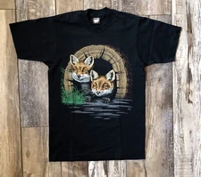 2 Foxes Vintage T-Shirt Screen Stars Best Tag Single Stitch 1989 - Black Size M
