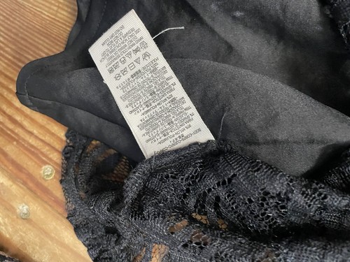 Free People Romantic Black Lace Blouse Leopard Puff Sleeve Top Size Small NEW - Picture 12 of 12