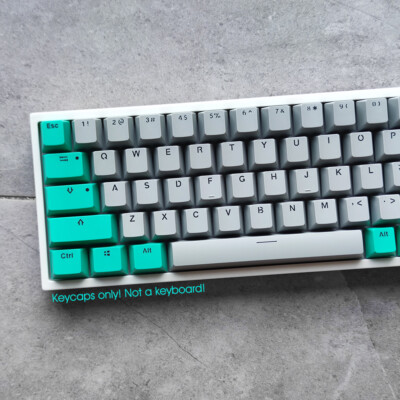 Gray Cyan Double Shot Keycaps Set fit 60% 75% 64/68/84/87 TKL Compact Keyboards