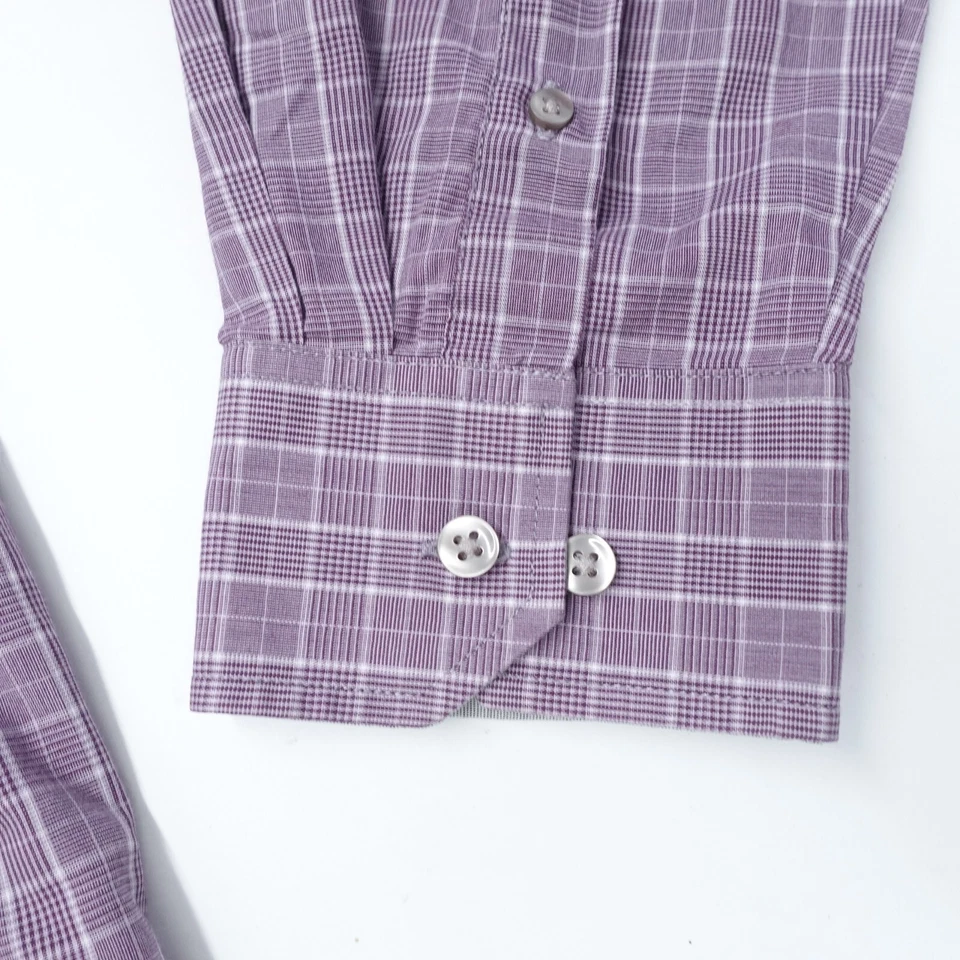 Camisa de vestir Van Heusen para hombre L (16-16,5) púrpura a cuadros clásica con cuello abotonado Foto 3 de 4