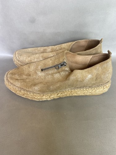 Eric Michael Serena Nubuck Zipper Espadrilles Tan Brown Golden Metallic Shoes 40 - Picture 2 of 5
