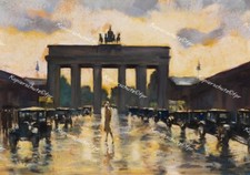 Lesser Ury Berlino Porta di Brandeburgo Quadriga Pariser Platz auto d'epoca Abenrot