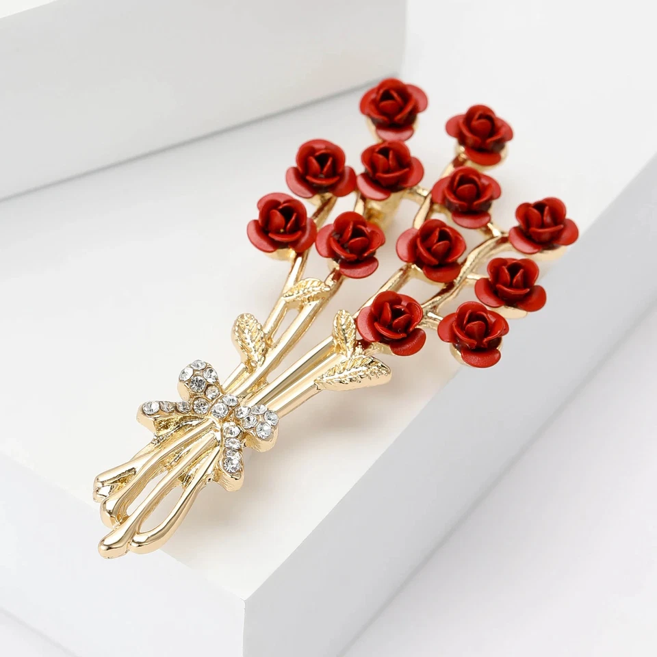 Rosa Roja de Lujo - Broche Flor Prendedor Estrás Joyería de Navidad Regalo para Mujer Foto 4 de 4