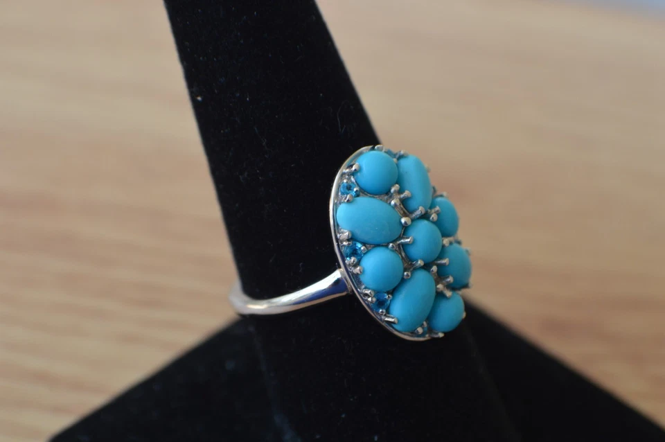 Anillo de platino/apatita turquesa de la Bella Durmiente de 3,50 quilates sobre plata fina talla 8 Foto 2 de 4