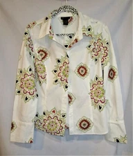 Grace Elements Women's P/L White & Multicolor Florals Blouse, 1970's Vibe