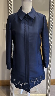 Per Se New Blue Satin Mid Length Blazer w/ Lace Embellishment US 2, UK 4