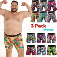 3 Pack Men Boxer Briefs Comfy Waistband Long Leg Fly Pack Anti Chafing Underwear