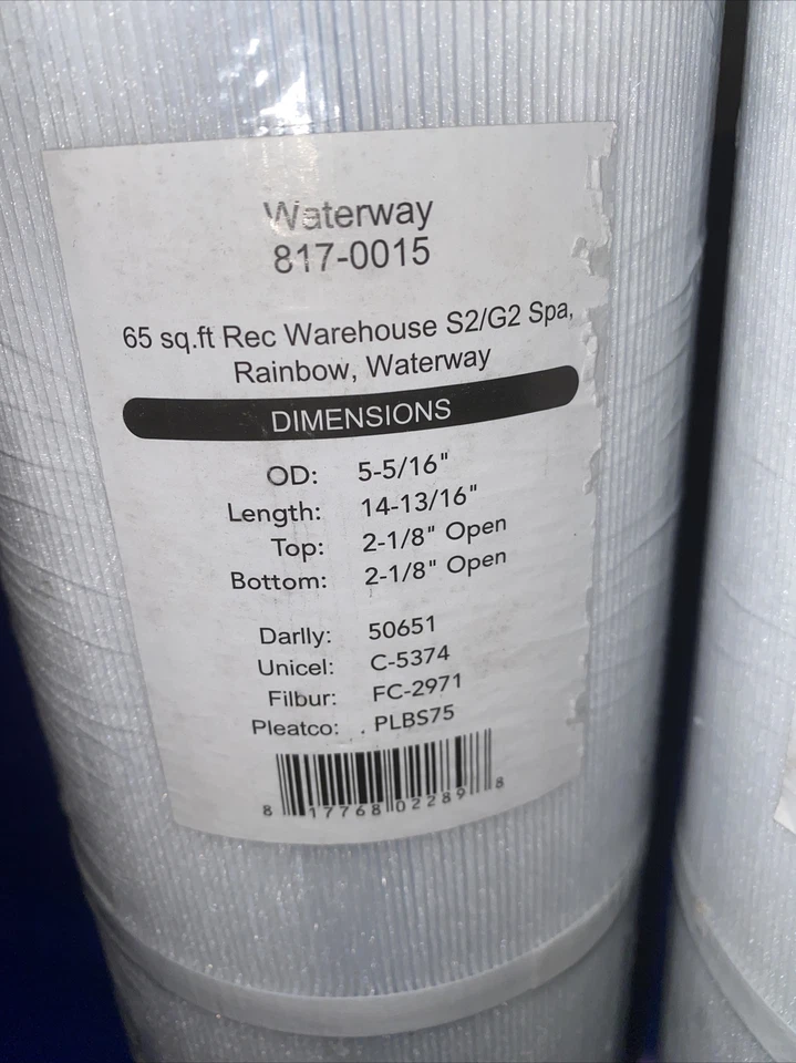 (2) Waterway 817-0015 5.31" x 14.69" 65 Sq. Ft. Filter Cartridges SEALED - Image 2 of 4