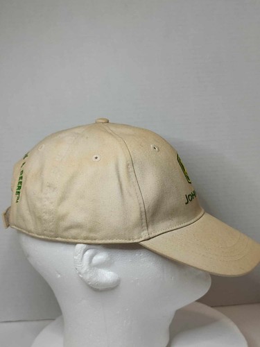 John Deere ("Nothing Runs Like A Deere") Farm Hat Cap Beige Adult Strapback - Picture 6 of 8