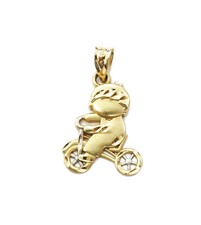 14K Yellow Gold Little Boy on Bicycle Charm Necklace Charm Pendant  1.0g
