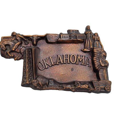 Oklahoma State Shaped Metal Trinket Display Tray Dish Souvenir Travel Vintage