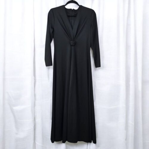 Vintage Black Draped Evening Dress Knotted Detail Size 12 Maxi Party Gothic Core