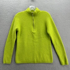 Rafaella Sweater Womens Small Green Angora Rabbit Hair Lambswool Zip Neck Fuzzy