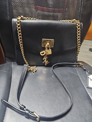 Dkny Elissa Large Shoulder Bag Black Gold Chain
